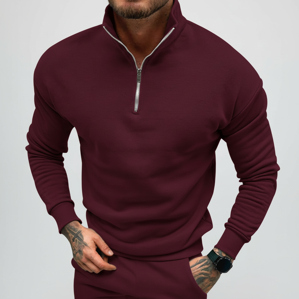 Men's Quarter-Zip Sweater with Stand-Up Collar | Slim Fit Knit 3