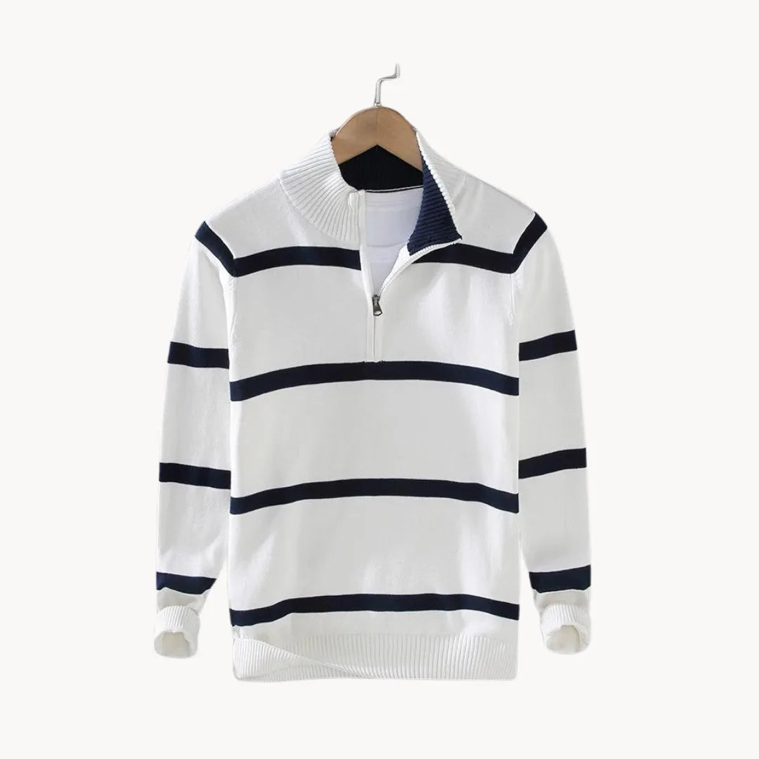 Men's Quarter Zip Sweater | Soft Knit Striped Casual Layering 0