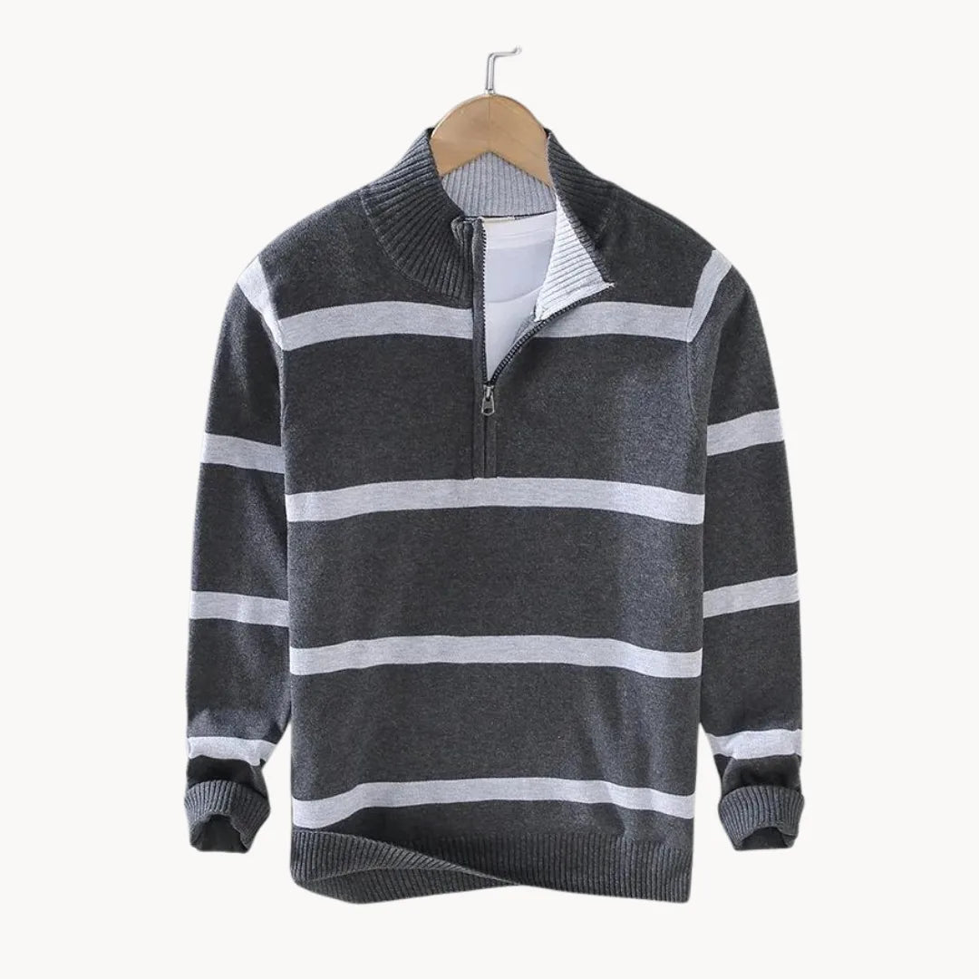 Men's Quarter Zip Sweater | Soft Knit Striped Casual Layering 2