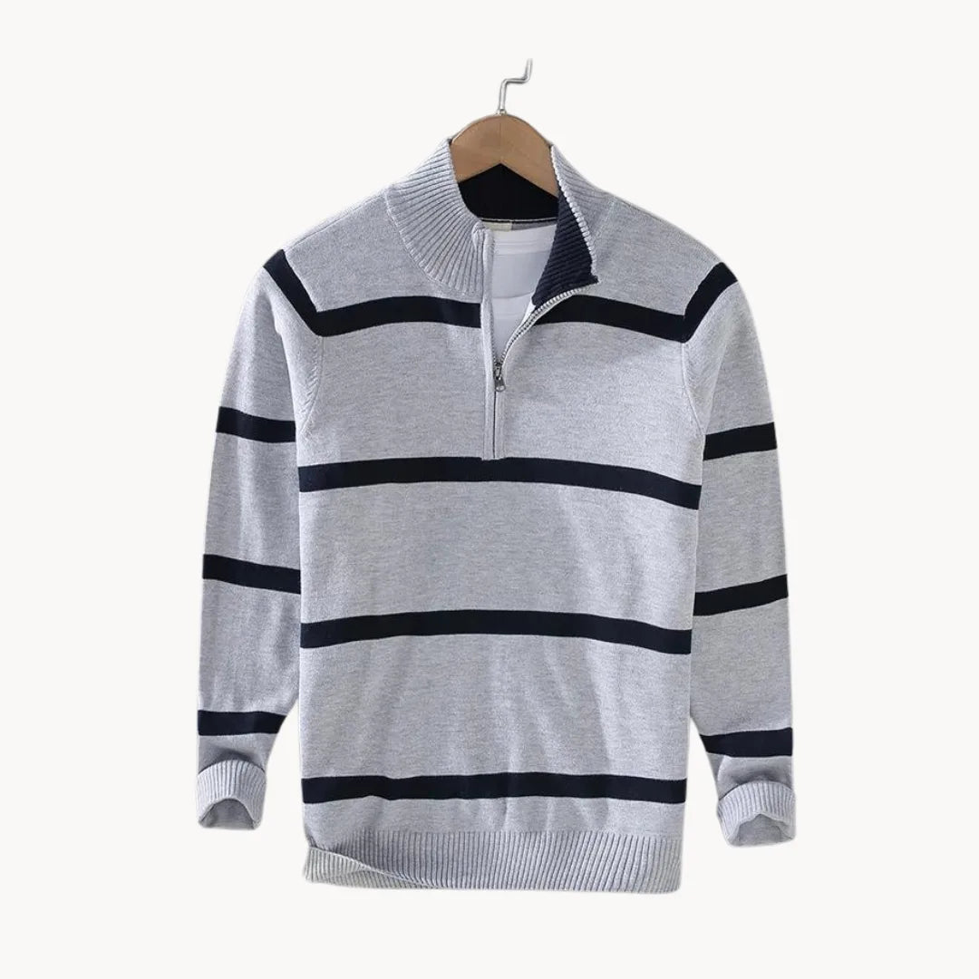 Men's Quarter Zip Sweater | Soft Knit Striped Casual Layering 4