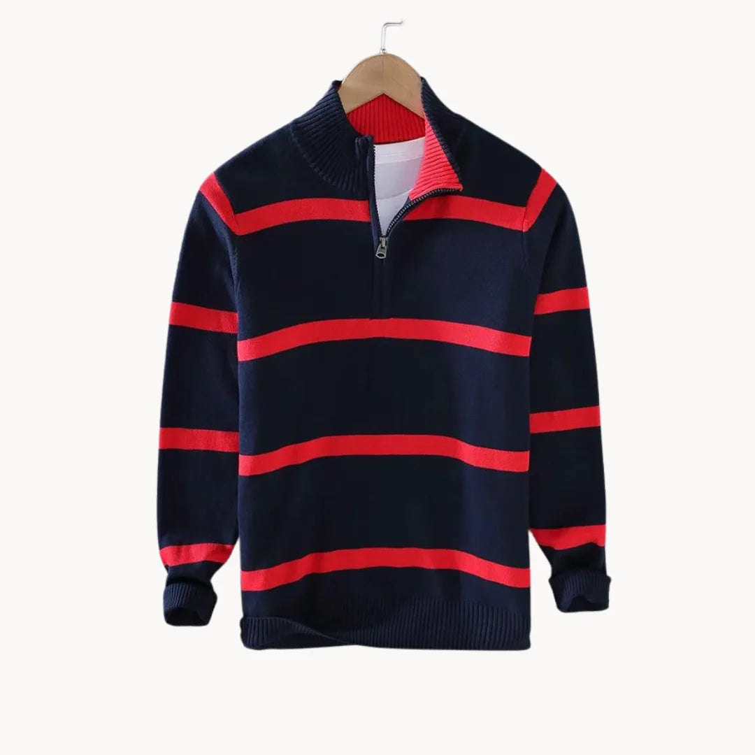 Men's Quarter Zip Sweater | Soft Knit Striped Casual Layering 5