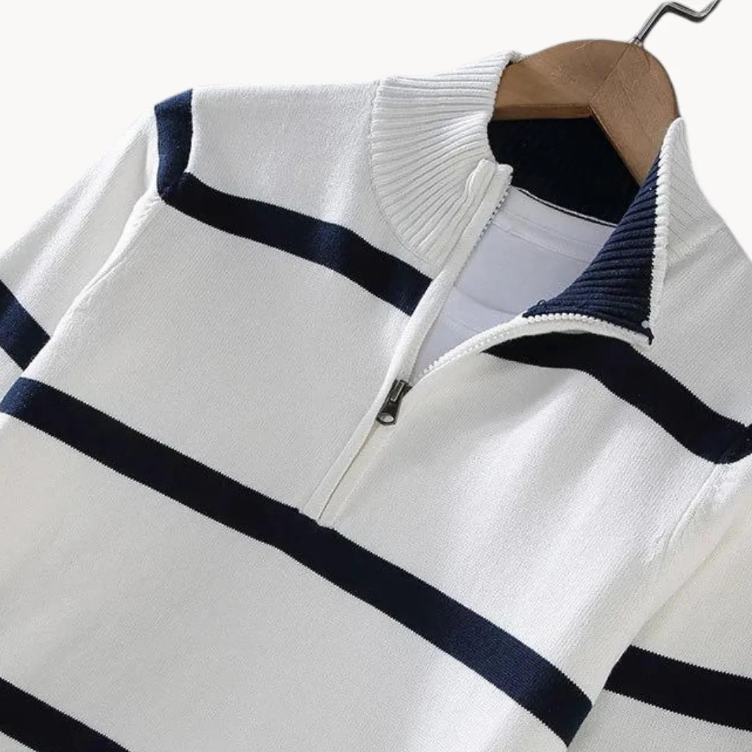 Men's Quarter Zip Sweater | Soft Knit Striped Casual Layering 7