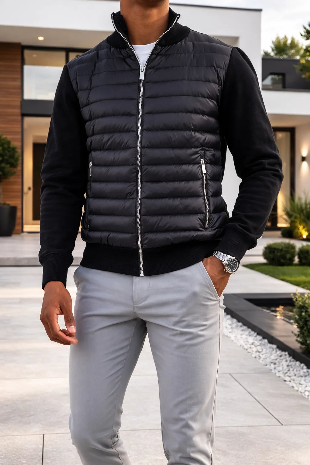 Men's Quilted Bomber Jacket | Lightweight Padded Zip Front Coat 1