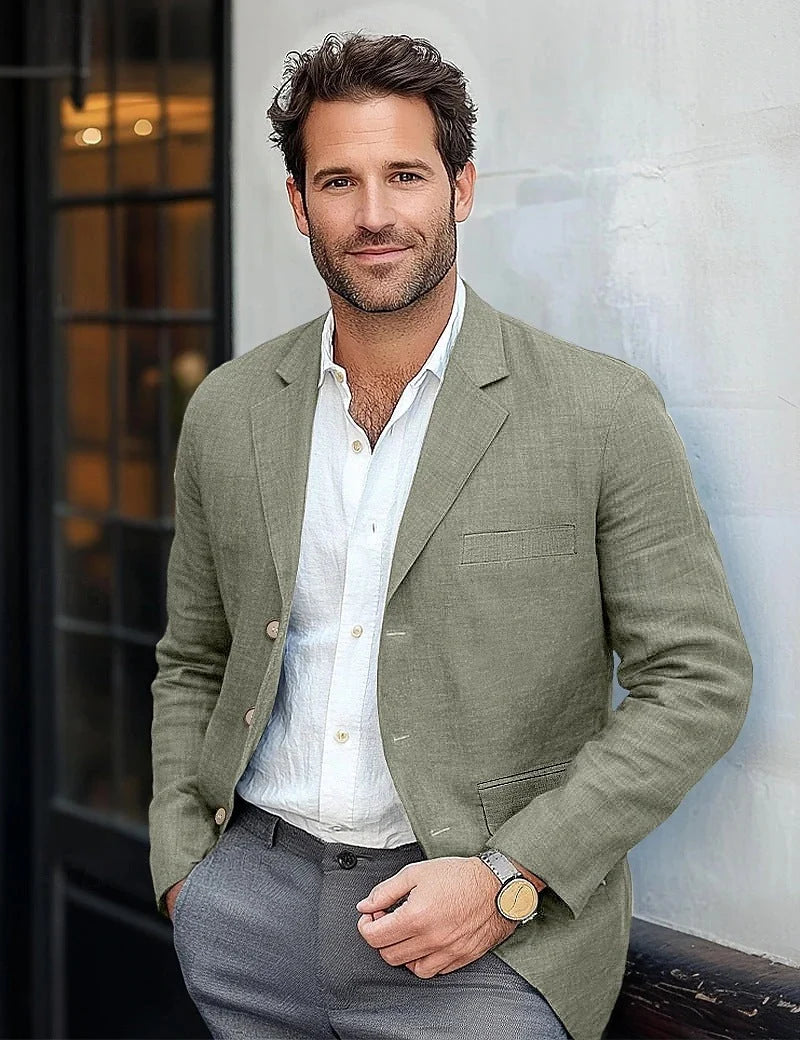Men's Relaxed Tailored Blazer | Textured Notch Lapel Jacket 0