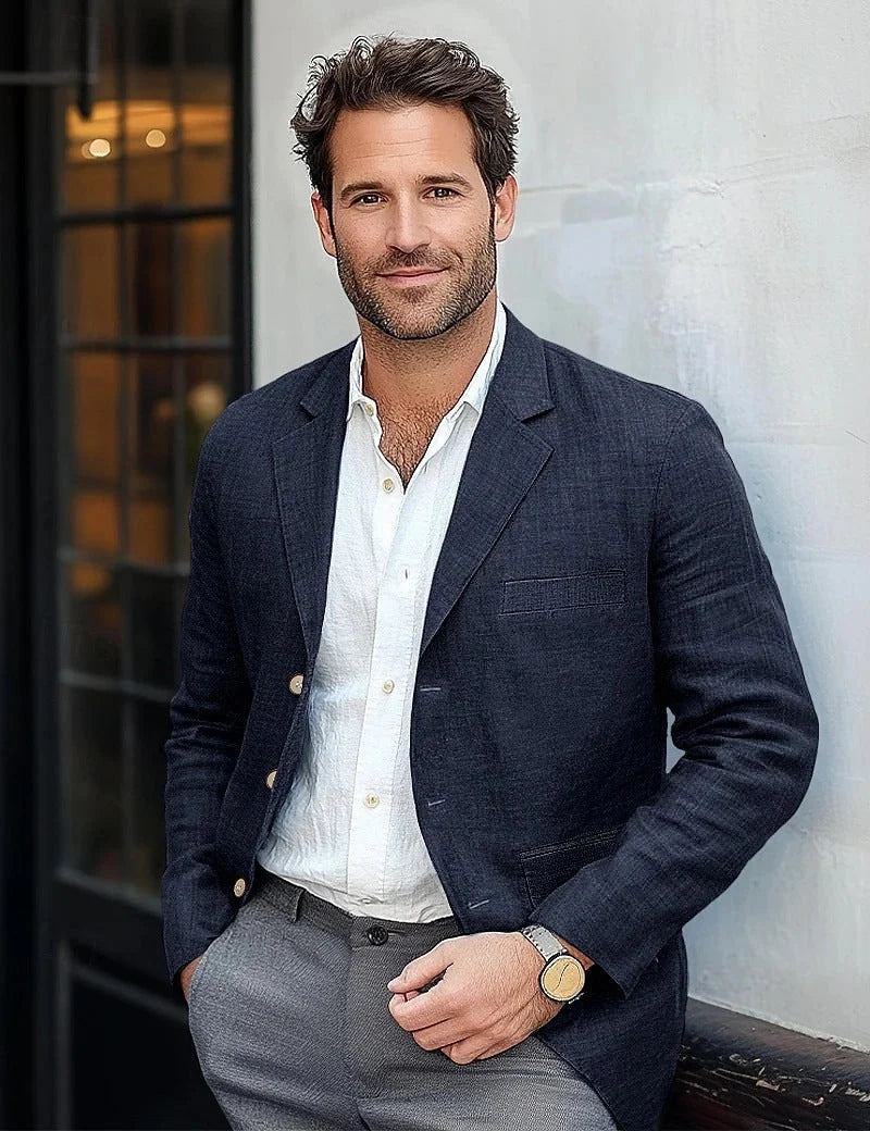 Men's Relaxed Tailored Blazer | Textured Notch Lapel Jacket 3