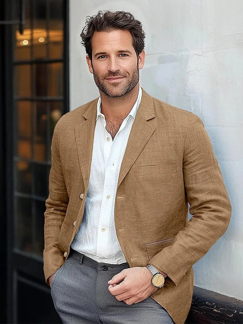 Men's Relaxed Tailored Blazer | Textured Notch Lapel Jacket 5