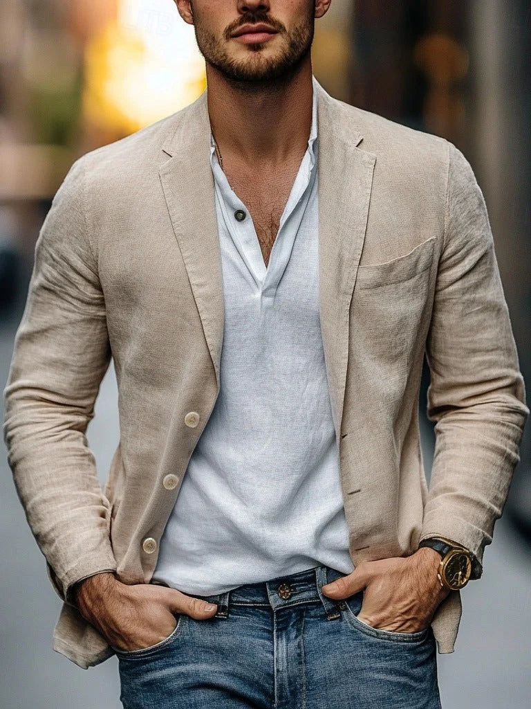 Men's Relaxed Tailored Blazer | Textured Notch Lapel Jacket 8