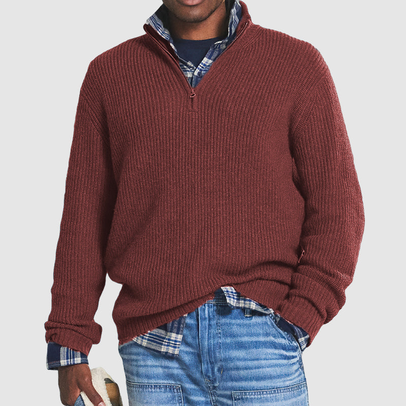 Men's Rib-Knit Sweater with Quarter Zip | Lightweight Cashmere Layer 0