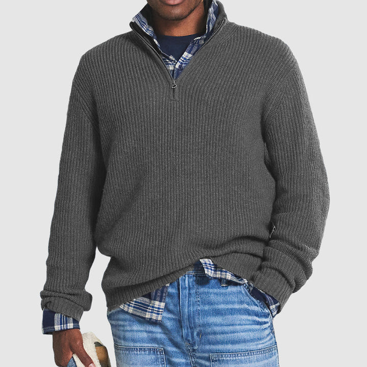 Men's Rib-Knit Sweater with Quarter Zip | Lightweight Cashmere Layer 2