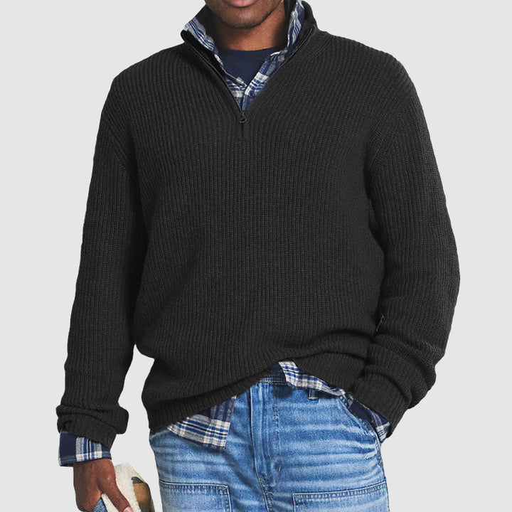 Men's Rib-Knit Sweater with Quarter Zip | Lightweight Cashmere Layer 3
