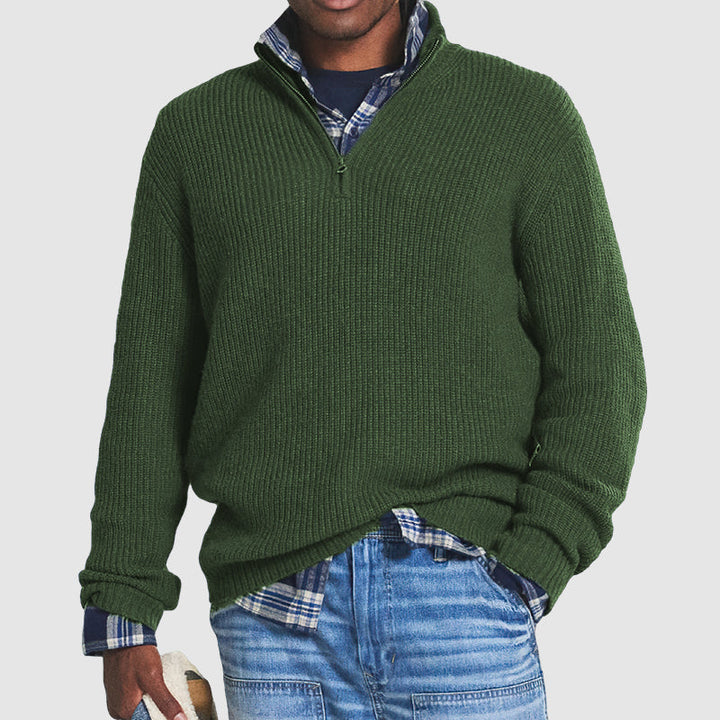 Men's Rib-Knit Sweater with Quarter Zip | Lightweight Cashmere Layer 4
