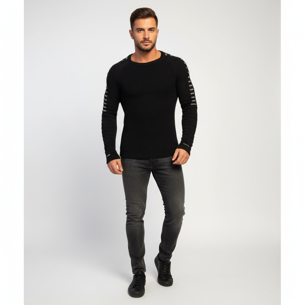 Men's Rib Knit Sweater with Printed Raglan Sleeves 0