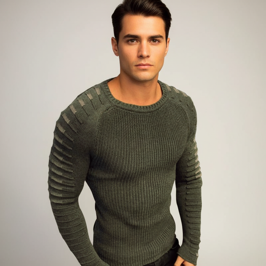 Men's Rib Knit Sweater with Printed Raglan Sleeves 1