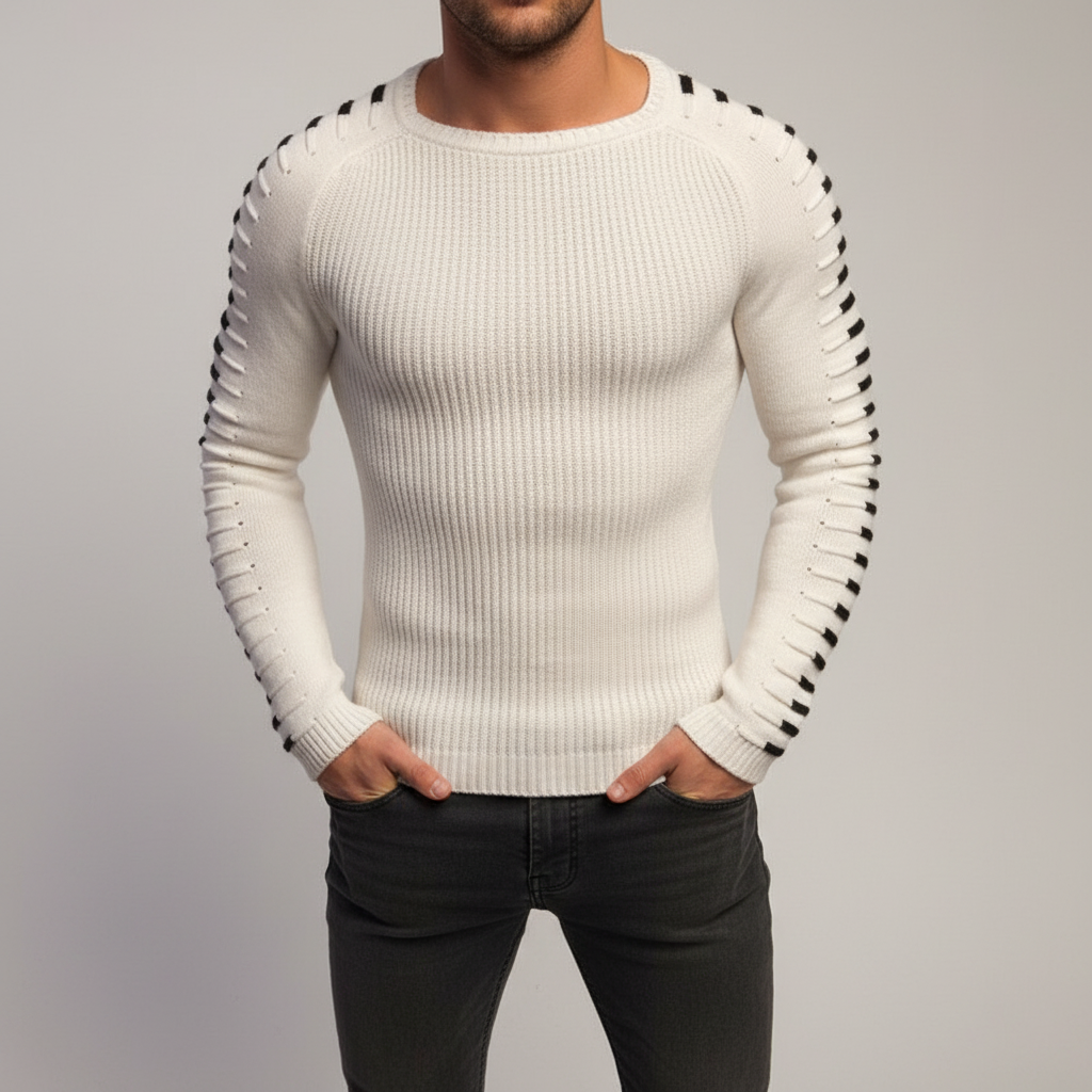 Men's Rib Knit Sweater with Printed Raglan Sleeves 2