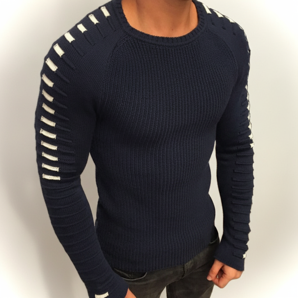 Men's Rib Knit Sweater with Printed Raglan Sleeves 3