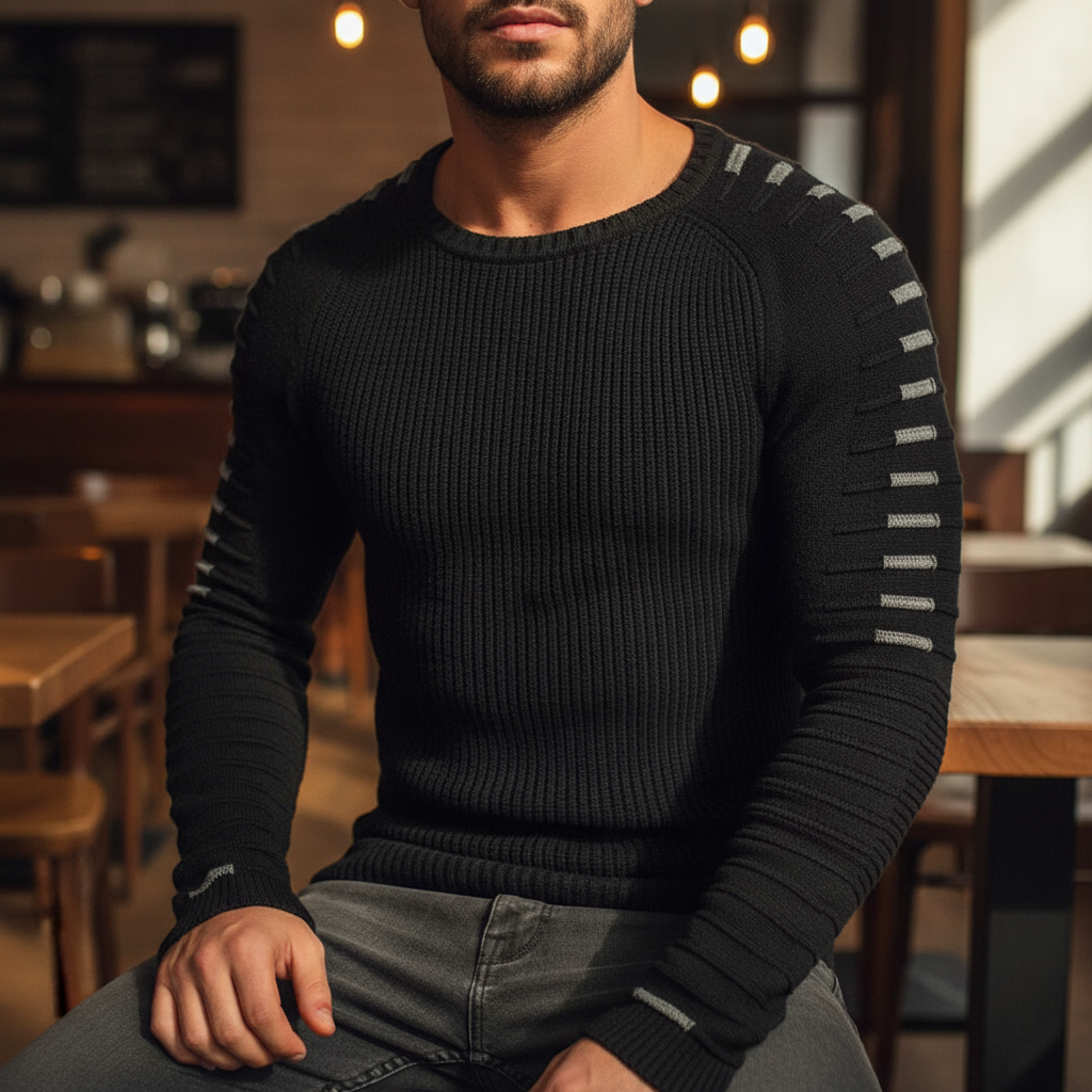 Men's Rib Knit Sweater with Printed Raglan Sleeves 4