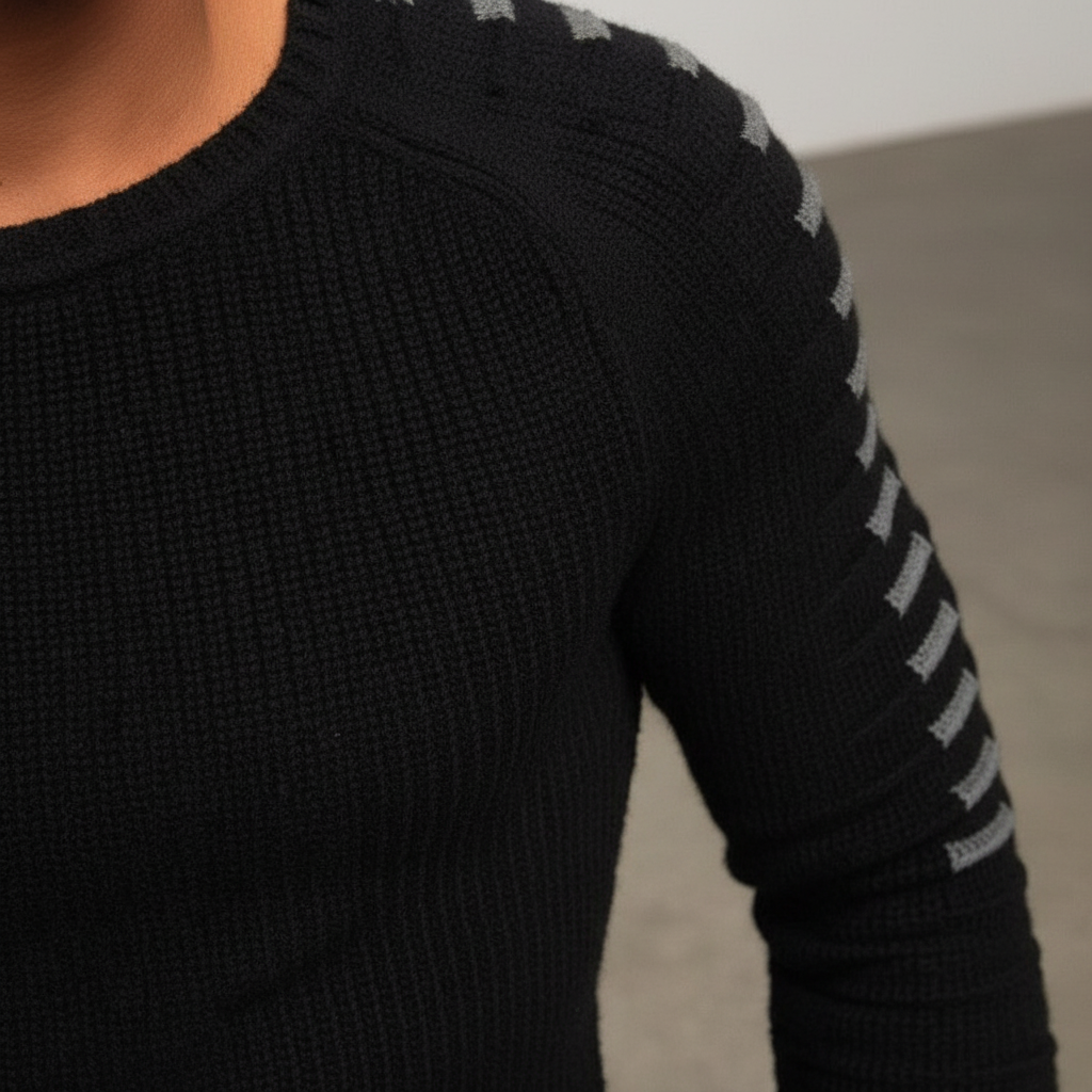 Men's Rib Knit Sweater with Printed Raglan Sleeves 6