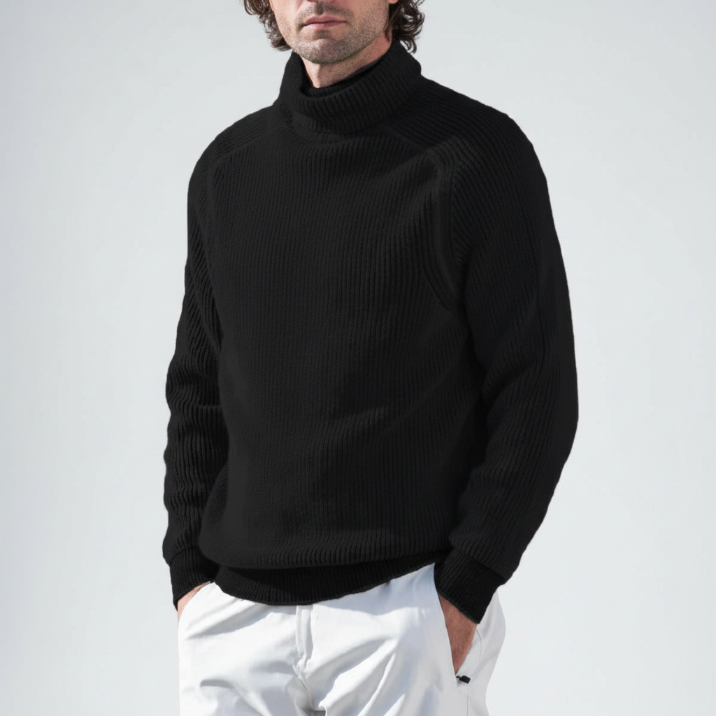 Men's Rib Knit Turtleneck Sweater with Raglan Sleeves 1