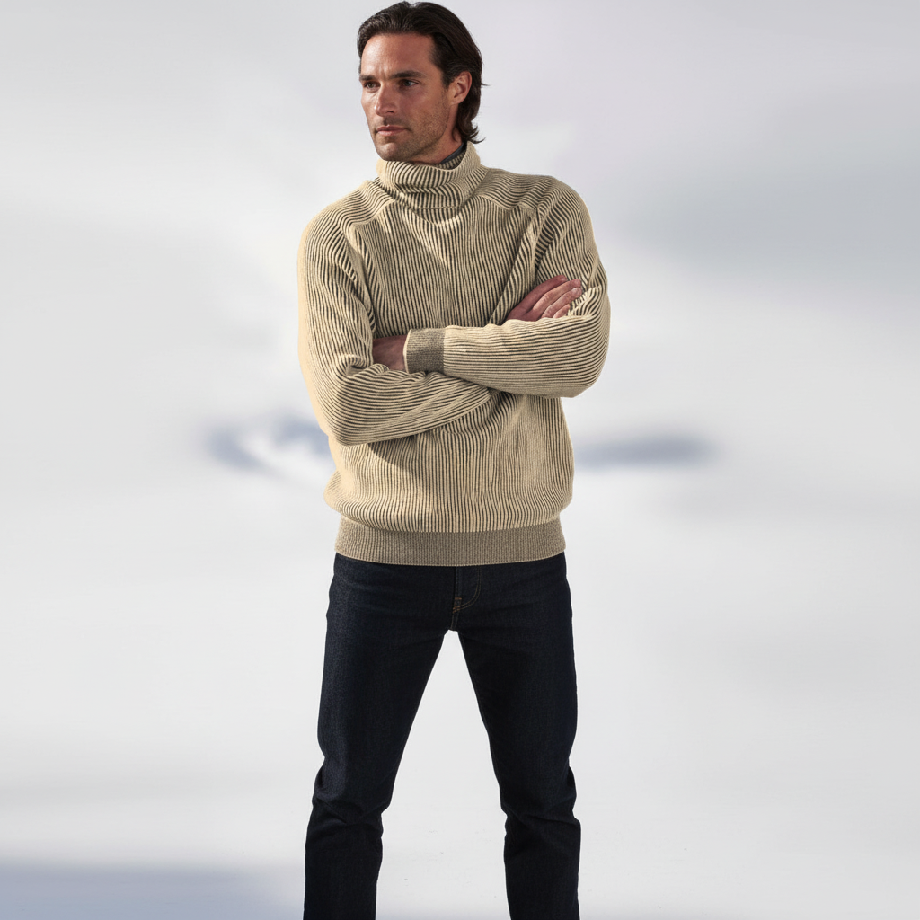 Men's Rib Knit Turtleneck Sweater with Raglan Sleeves 7