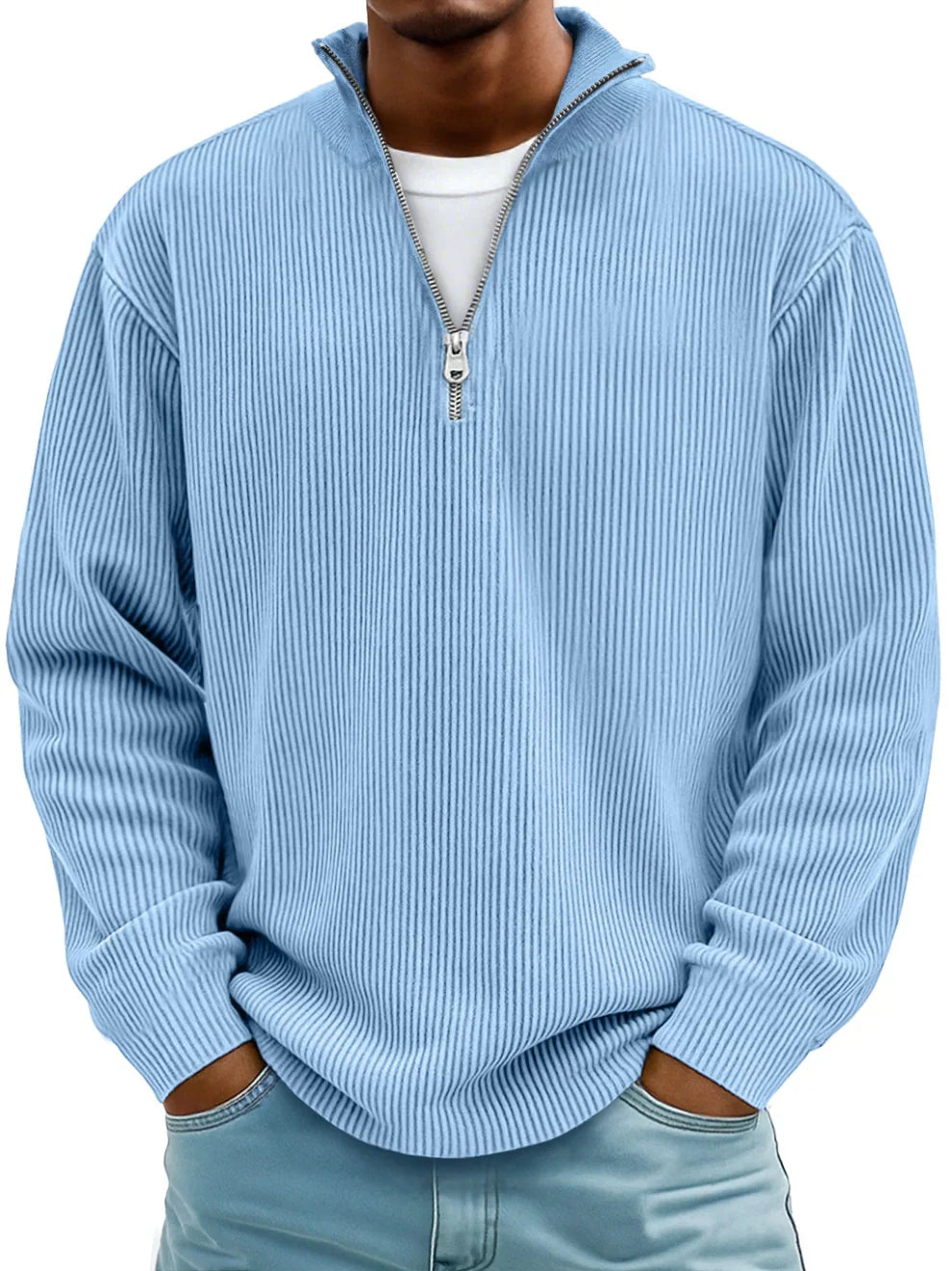 Men's Ribbed Half-Zip Sweater | Relaxed Oversized Fit Knitwear 0