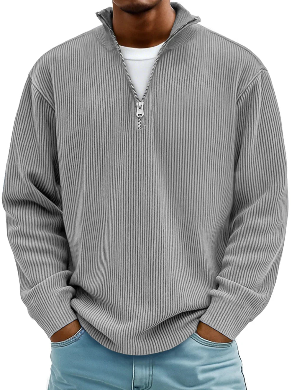 Men's Ribbed Half-Zip Sweater | Relaxed Oversized Fit Knitwear 1