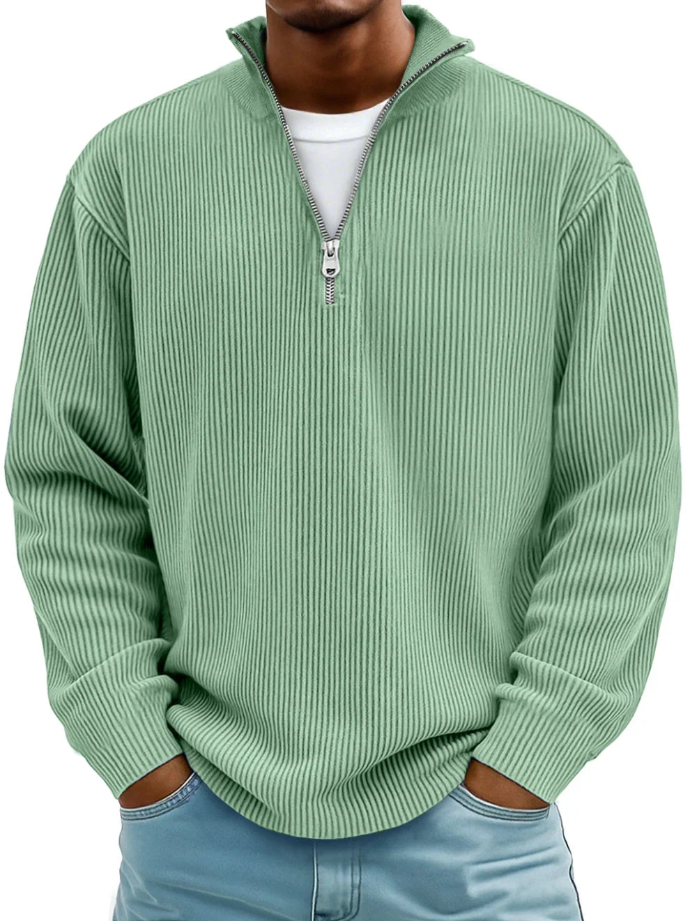 Men's Ribbed Half-Zip Sweater | Relaxed Oversized Fit Knitwear 2