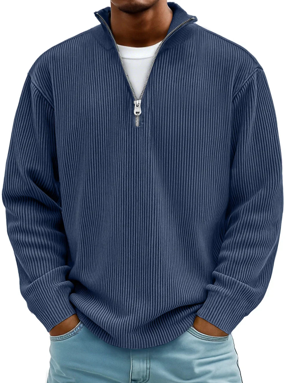 Men's Ribbed Half-Zip Sweater | Relaxed Oversized Fit Knitwear 4