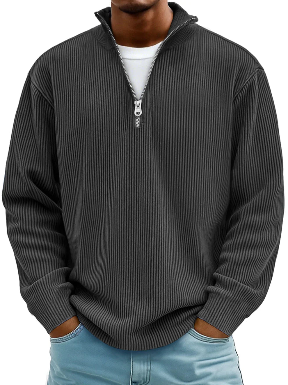 Men's Ribbed Half-Zip Sweater | Relaxed Oversized Fit Knitwear 5