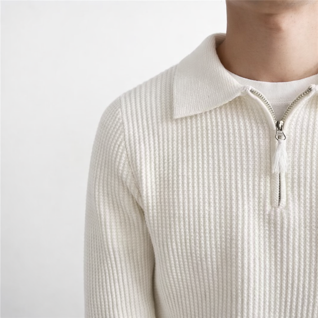 Men's Ribbed Knit Sweater with Quarter-Zip Collar 2