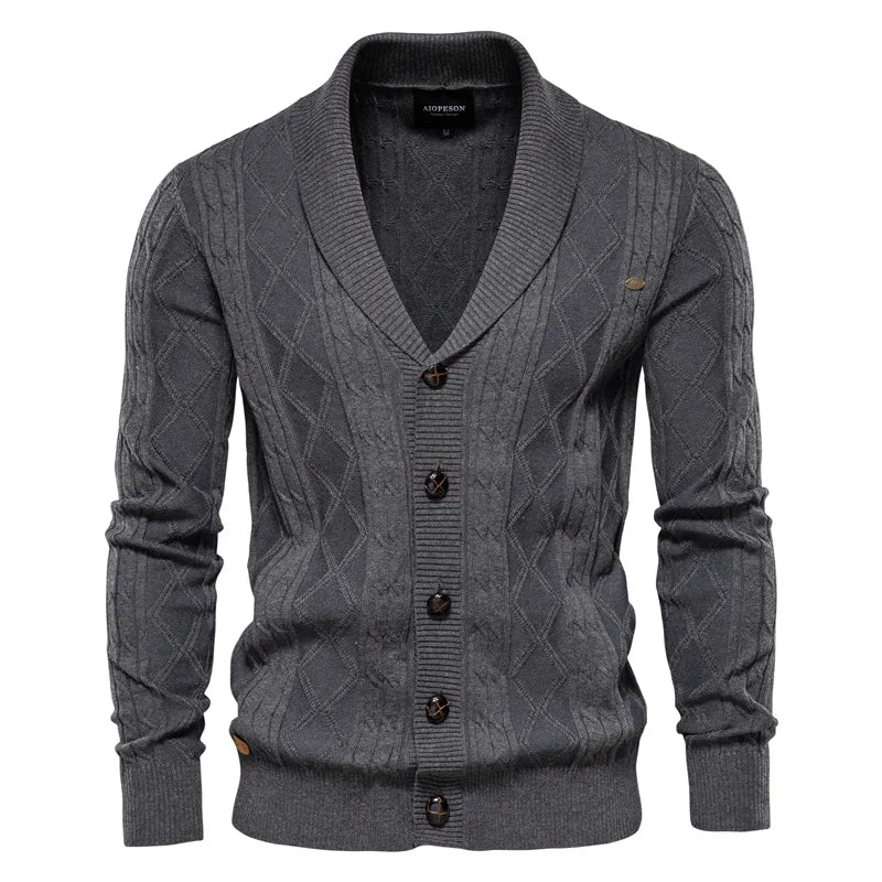 Men's Shawl Collar Cardigan | Cable Knit Button Sweater 0