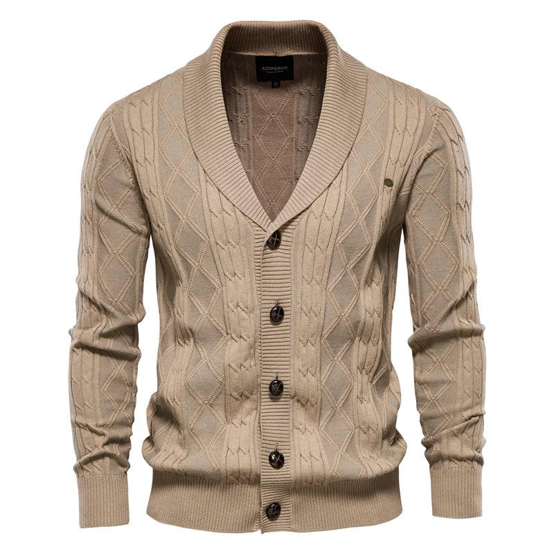 Men's Shawl Collar Cardigan | Cable Knit Button Sweater 1