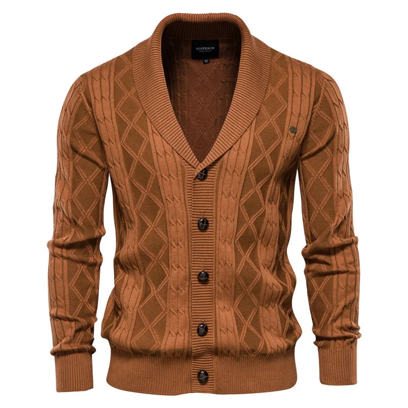 Men's Shawl Collar Cardigan | Cable Knit Button Sweater 2