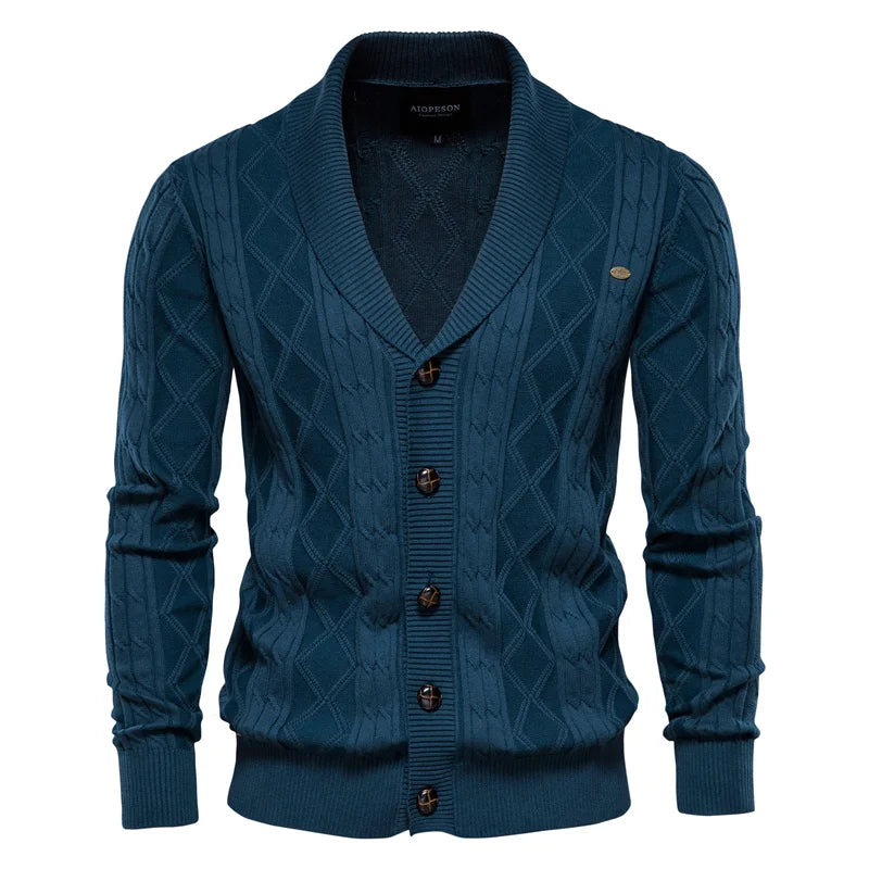 Men's Shawl Collar Cardigan | Cable Knit Button Sweater 3