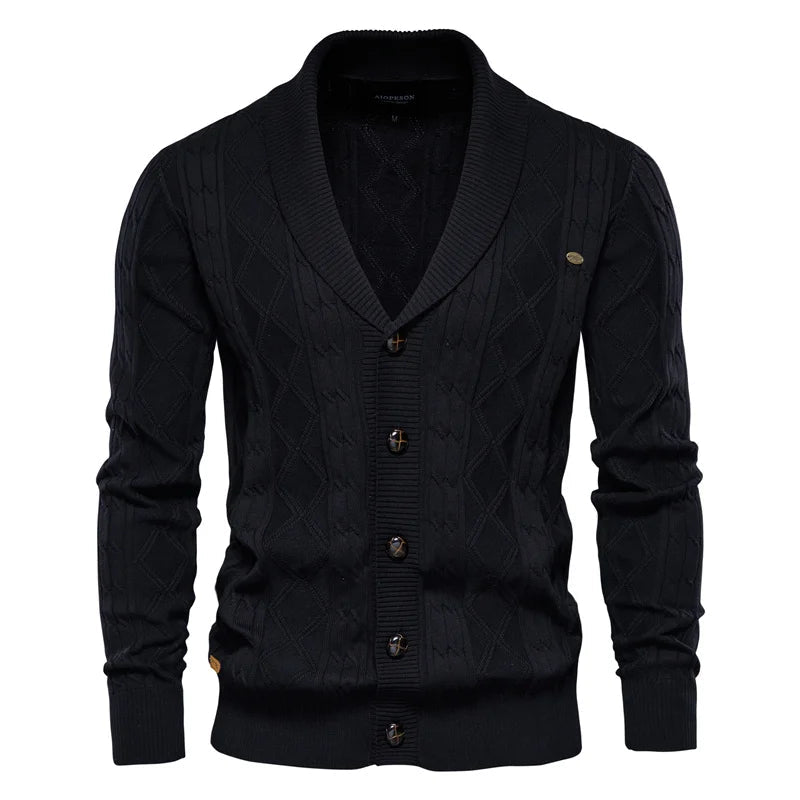 Men's Shawl Collar Cardigan | Cable Knit Button Sweater 5