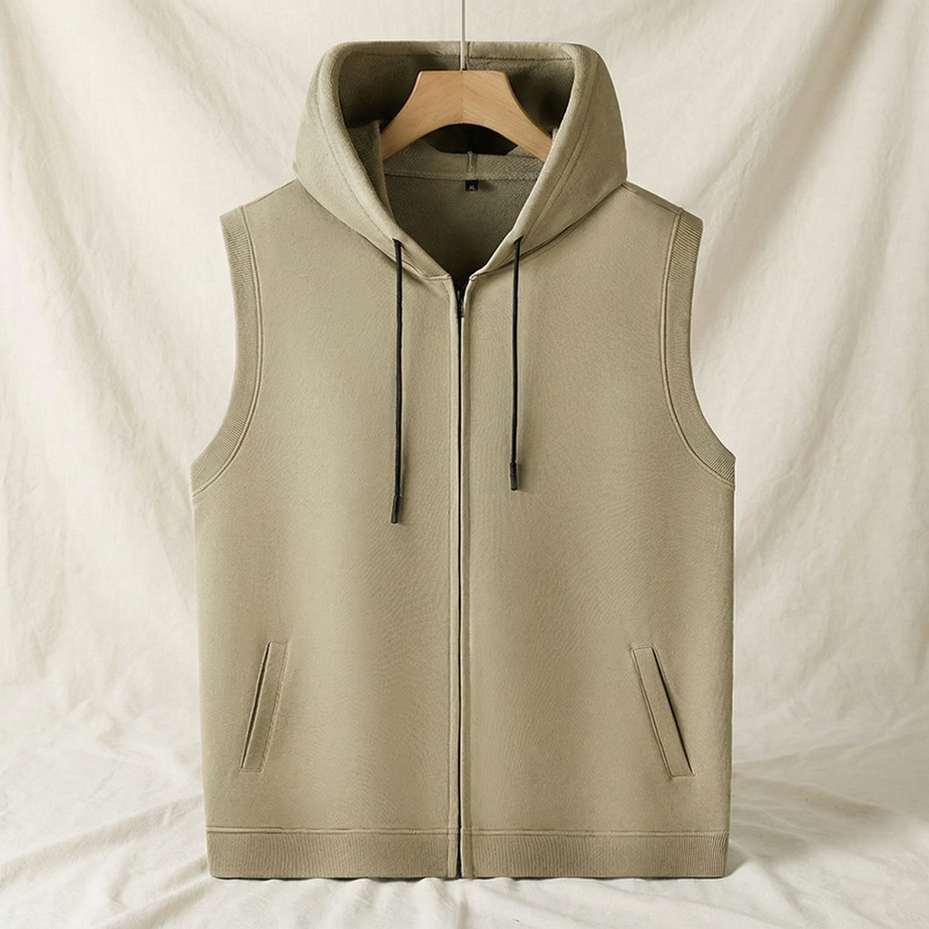 Men's Sleeveless Training Hoodie Vest | Lightweight Zippered Layer 0