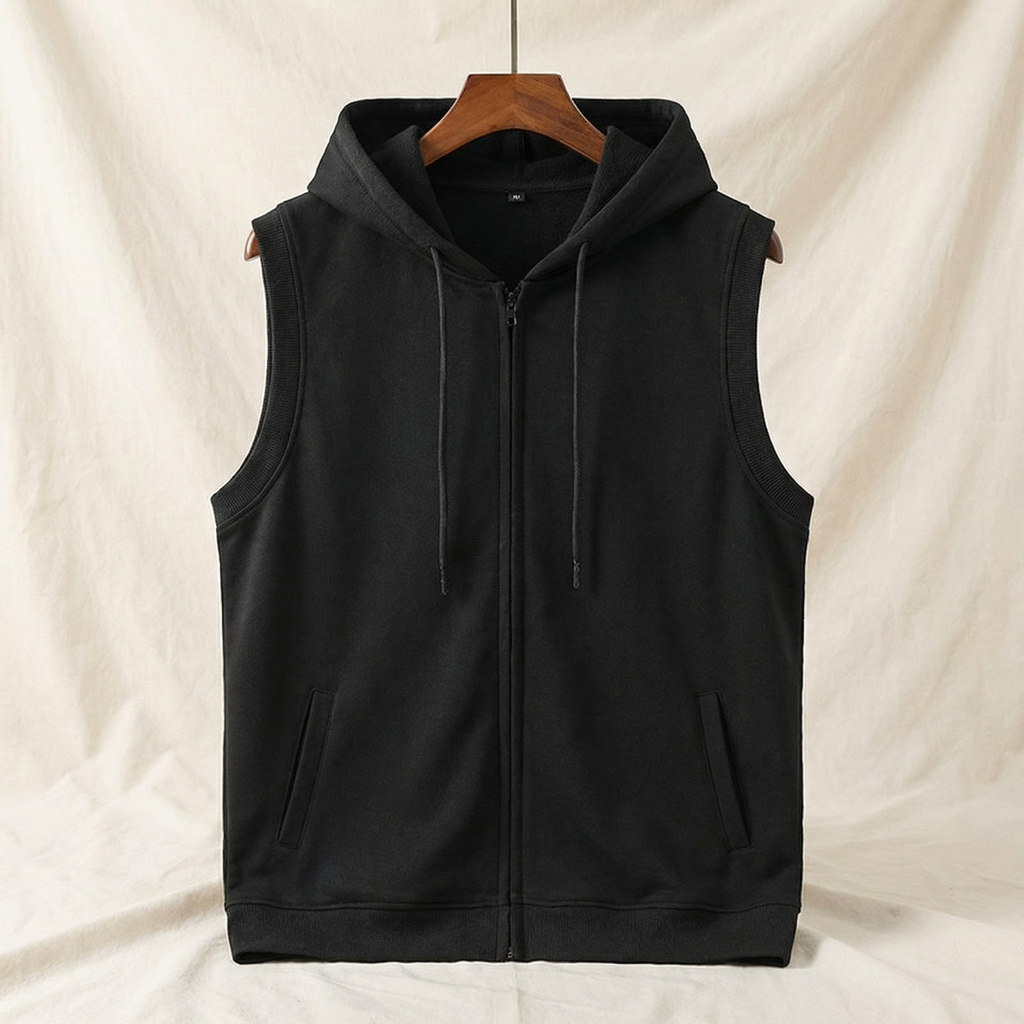 Men's Sleeveless Training Hoodie Vest | Lightweight Zippered Layer 1