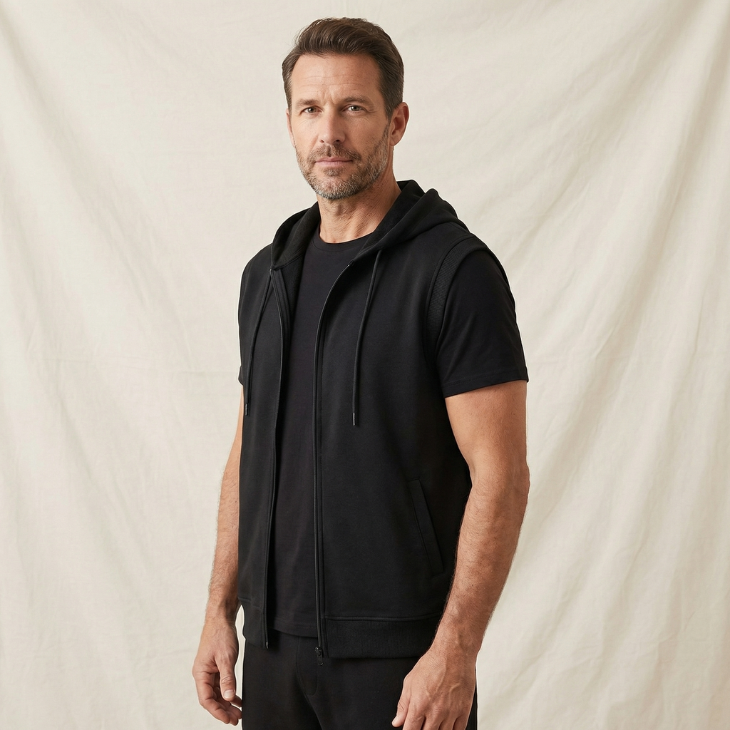 Men's Sleeveless Training Hoodie Vest | Lightweight Zippered Layer 7