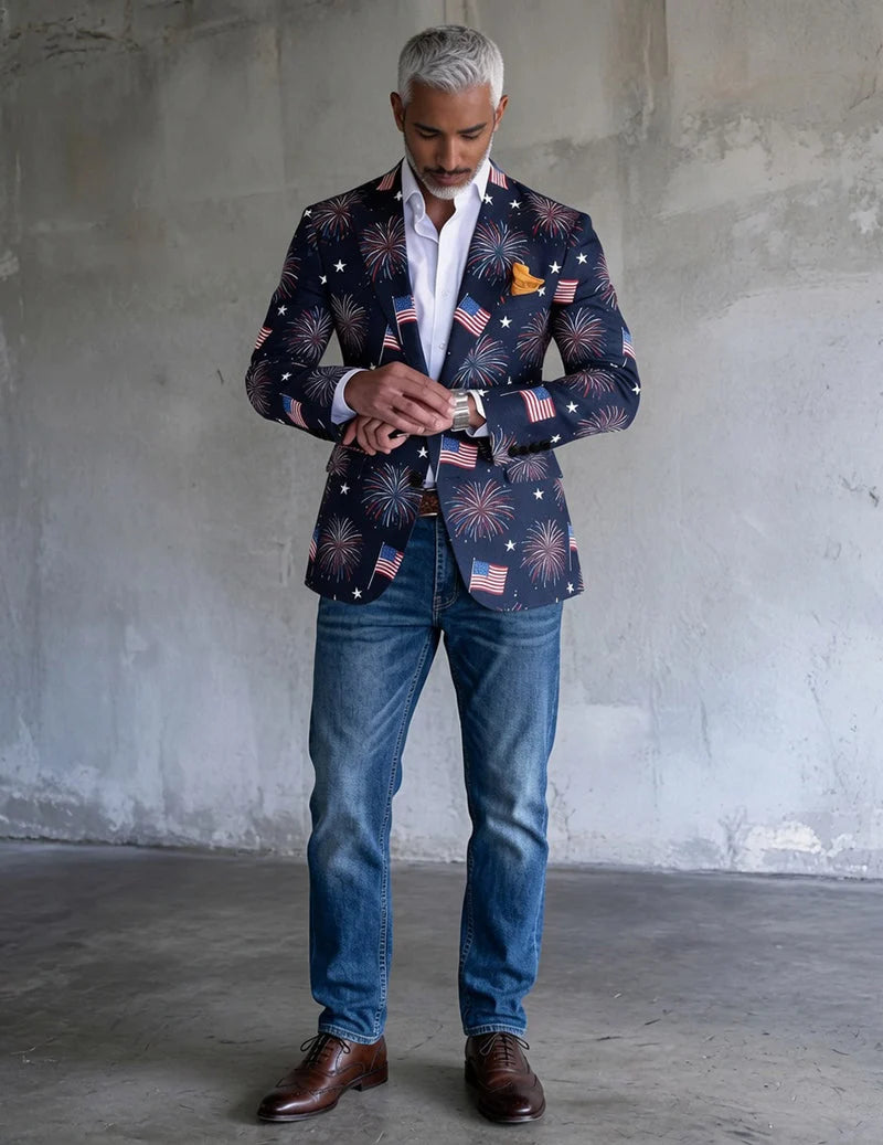 Men's Slim Fit Party Blazer with Printed Finish 1