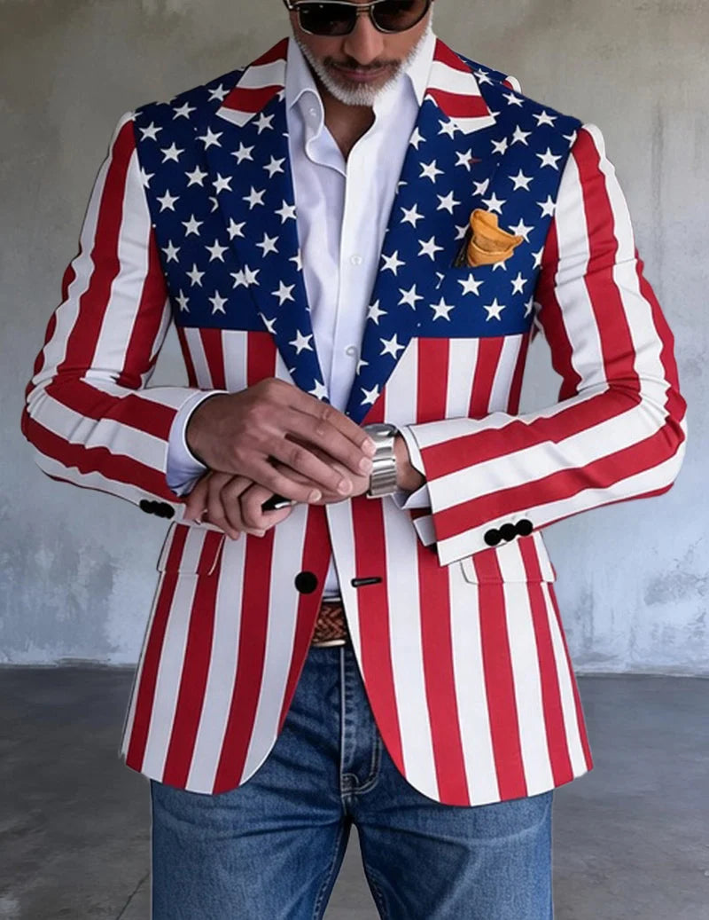 Men's Slim Fit Printed Blazer with Structured Lapels 0