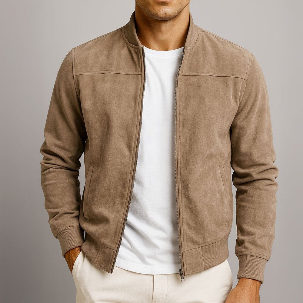 Men's Slim Suede Bomber Jacket | Lightweight Transitional Layer 0