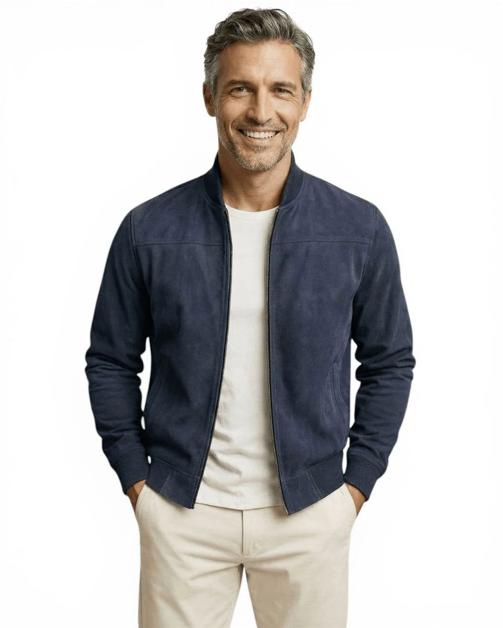 Men's Slim Suede Bomber Jacket | Lightweight Transitional Layer 1