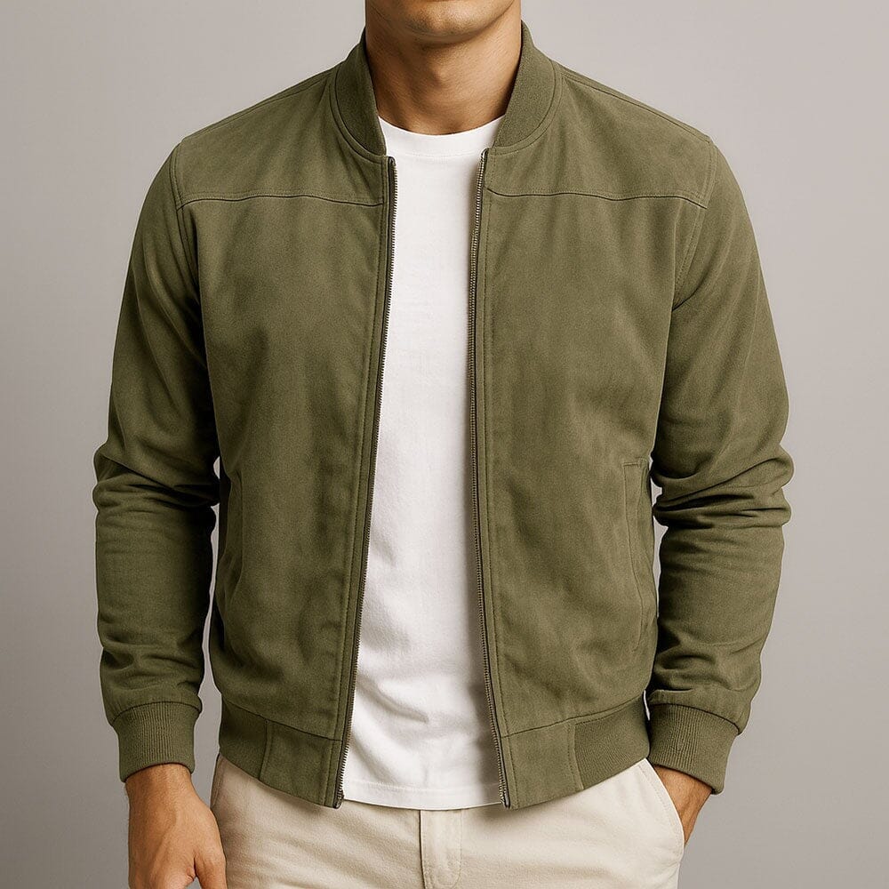 Men's Slim Suede Bomber Jacket | Lightweight Transitional Layer 3