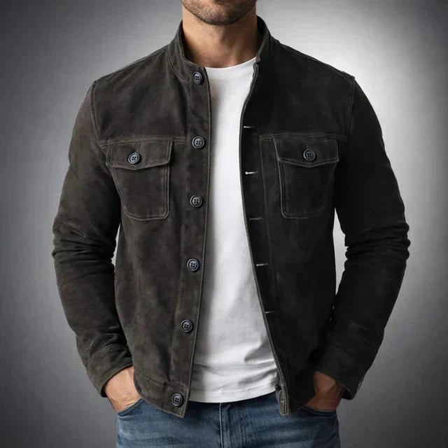 Men's Stand Collar Jacket | Structured Button-Front Layer 3
