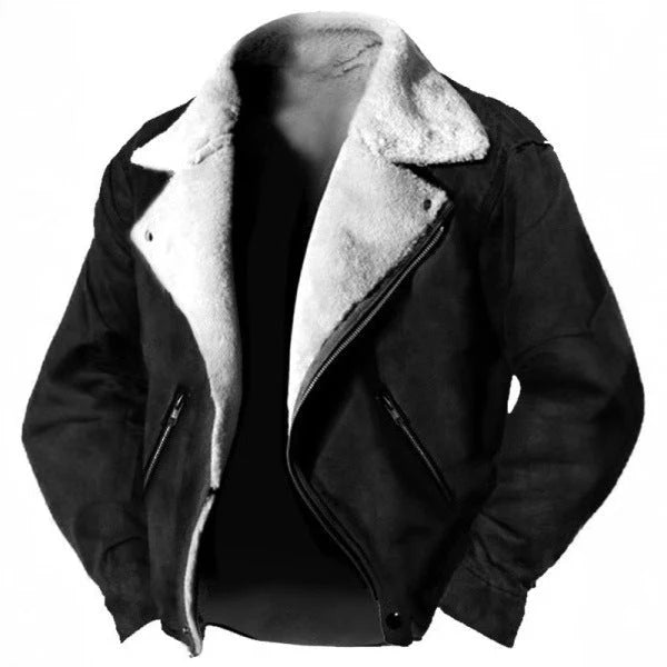 Men's Suede Biker Jacket | Fur-Lined Winter Coat with Asymmetric Zip 0