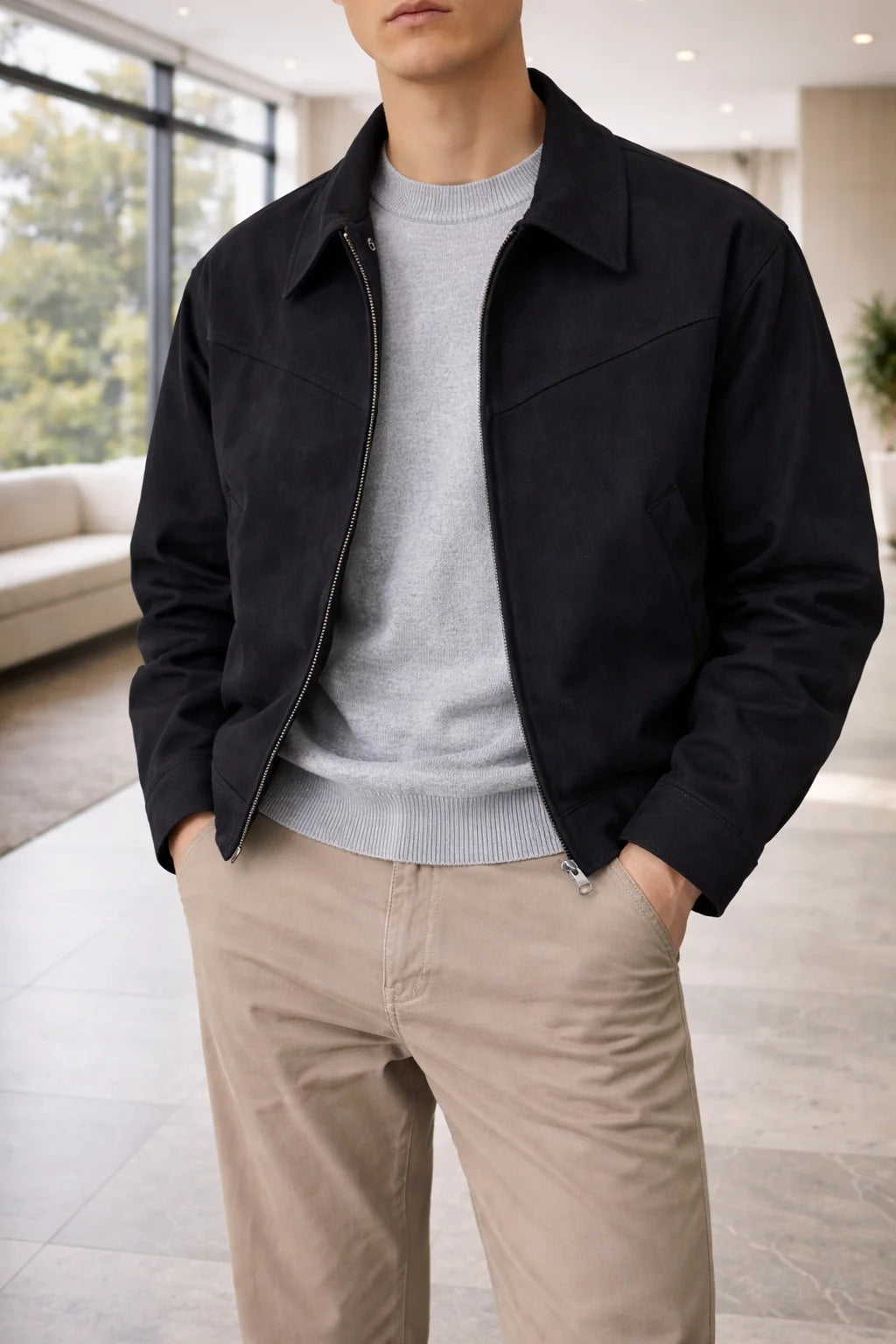 Men's Suede Leather Jacket | Zip Front Casual Outerwear 1