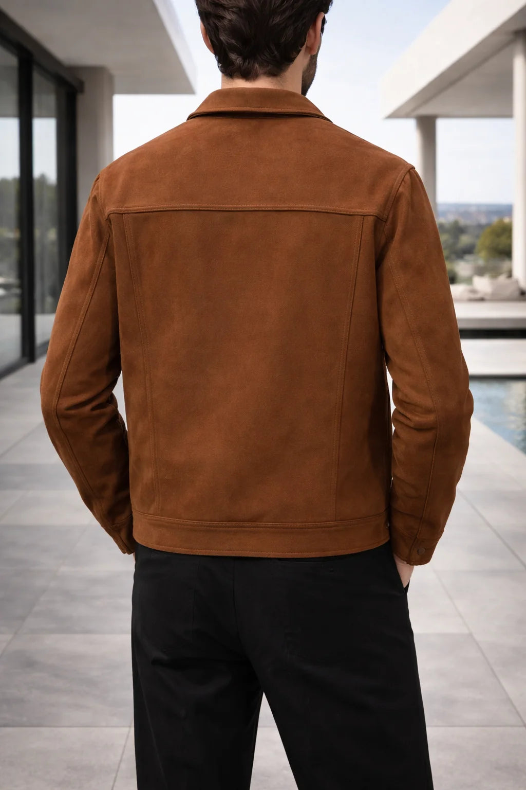 Men's Suede Trucker Jacket | Button Front Casual Outerwear 2