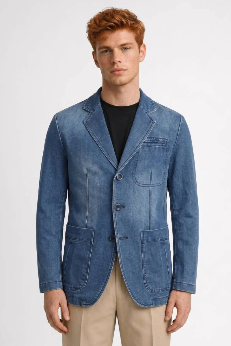 Men's Tailored Blazer with Patch Pockets and Button Front 2