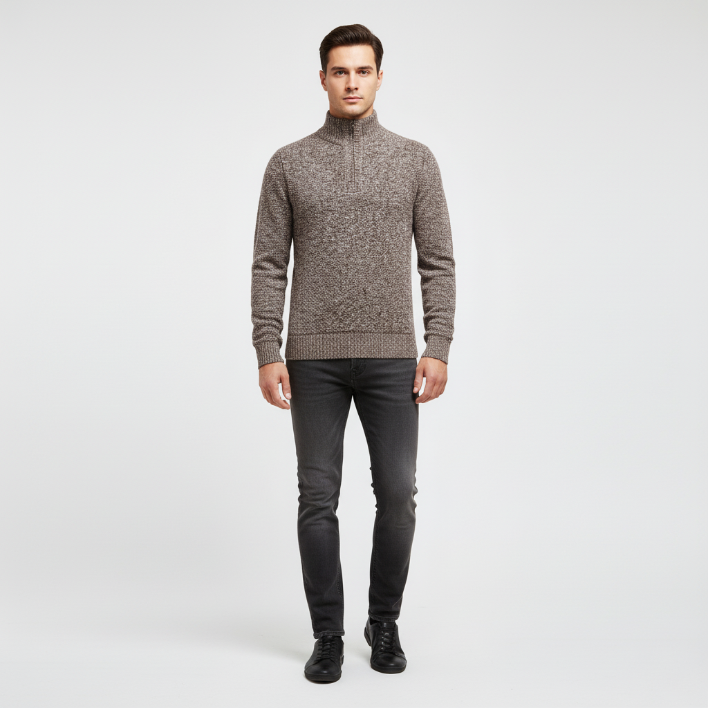 Men's Textured Half-Zip Sweater with High Collar 0