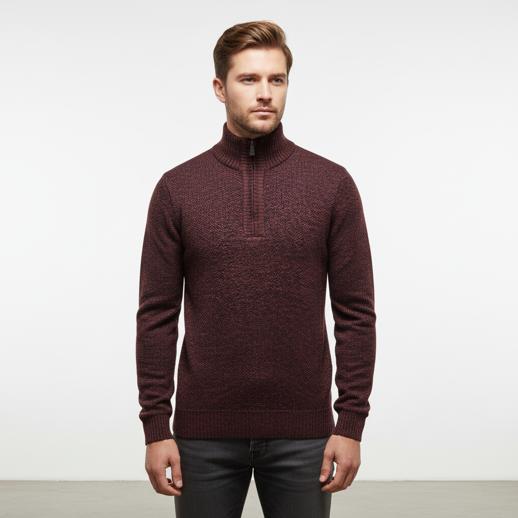Men's Textured Half-Zip Sweater with High Collar 2