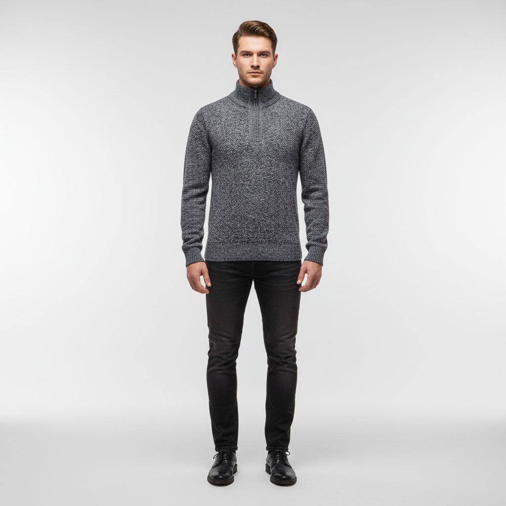Men's Textured Half-Zip Sweater with High Collar 3